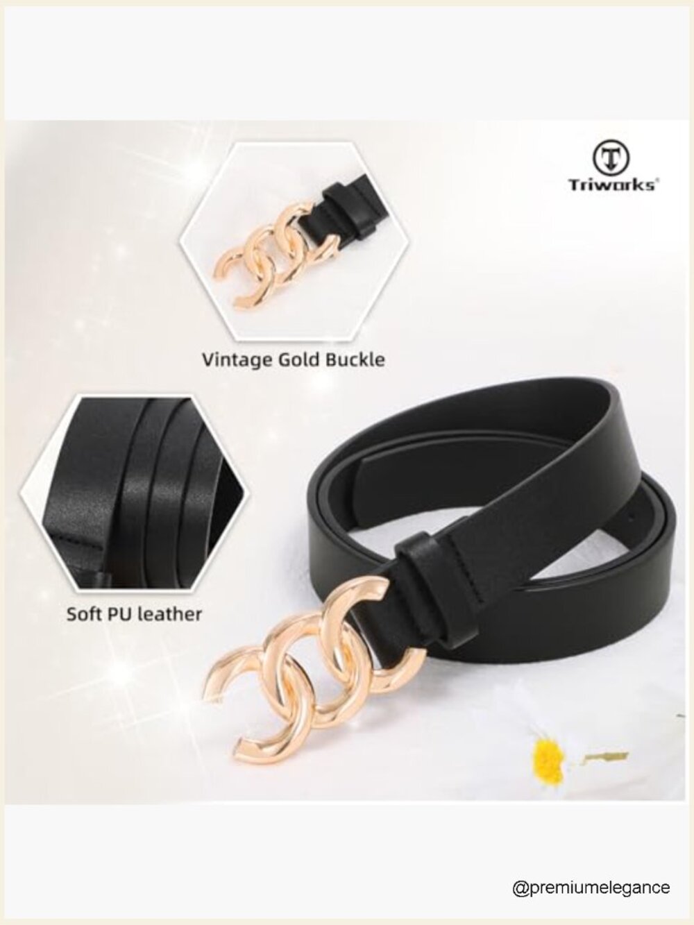 3 Pack Faux Leather Belts for Women - Adjustable Waist Belt with Gold Buckle - Picture 2 of 7
